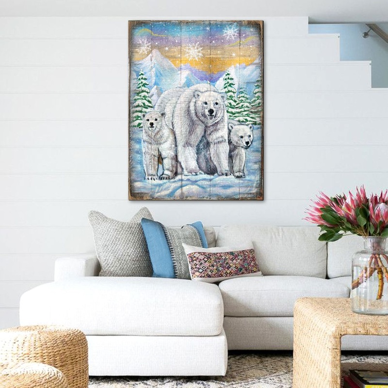 Polar Bears Art Wooden Wall Art by Nature Wonders – Nature Wildlife Decor  – 95215B