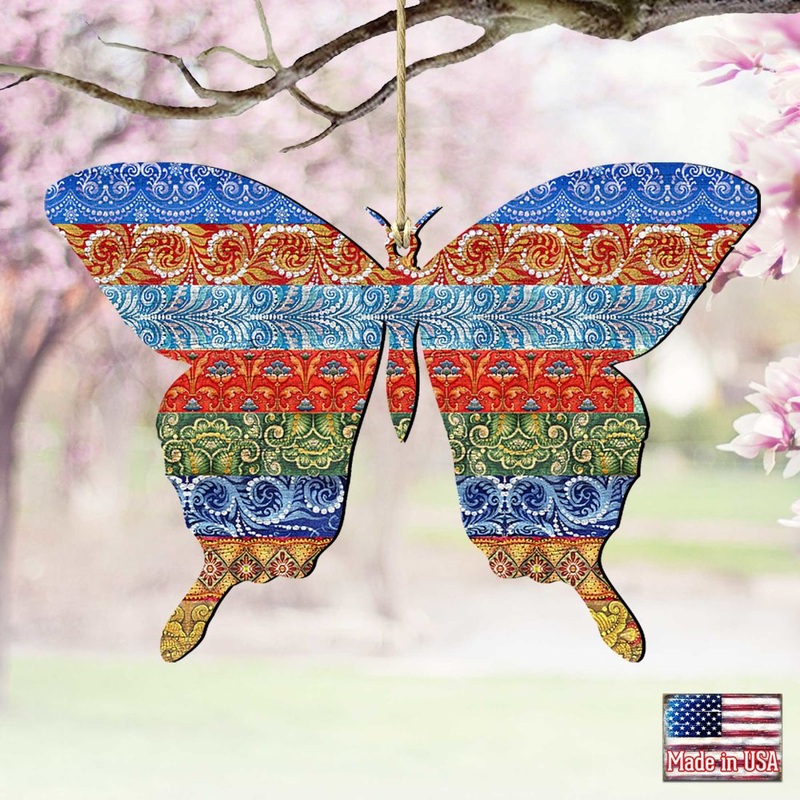 Quilted Butterfly Wooden Ornaments by G. DeBrekht – Easter Spring Decor – 8198718