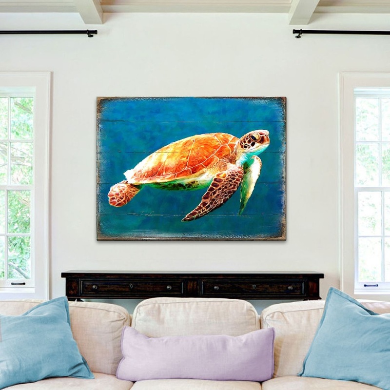 Revis Sea Turtle Wood Wooden Coastal Wall Art by Nature Wonders – Coastal Sea-Life Decor – 95266B