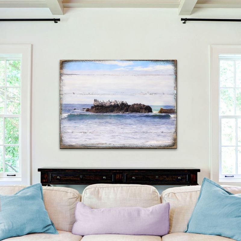 Rock at the Shore Wooden Coastal Wall Art by Nature Wonders – Coastal Sea-Life Decor – 95252-2B