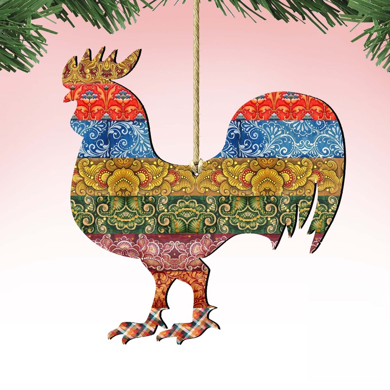 Rooster Quilted Pattern Wooden Ornaments by G. DeBrekht – Easter Spring Decor – 8198135