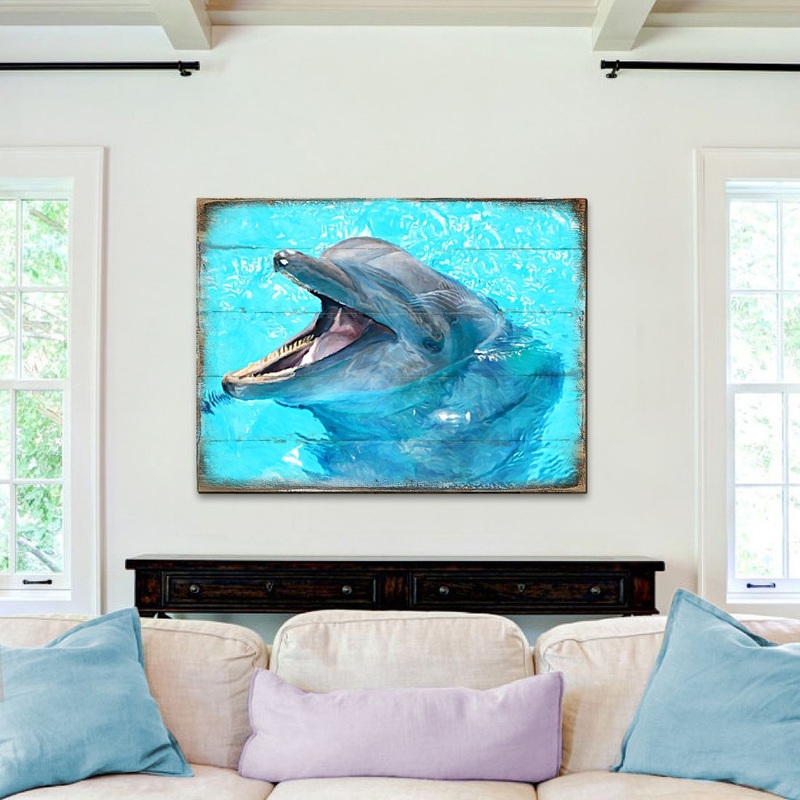 Sowers Dolphin Wood Wooden Coastal Wall Art by Nature Wonders – Coastal Sea-Life Decor – 95267B