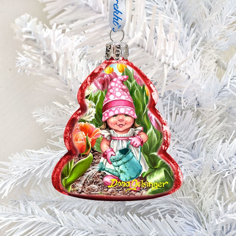 Spring Blossom Gnome Dwarf Mercury Glass Ornament by D. Gelsinger – Christmas Decor – 778107-DG
