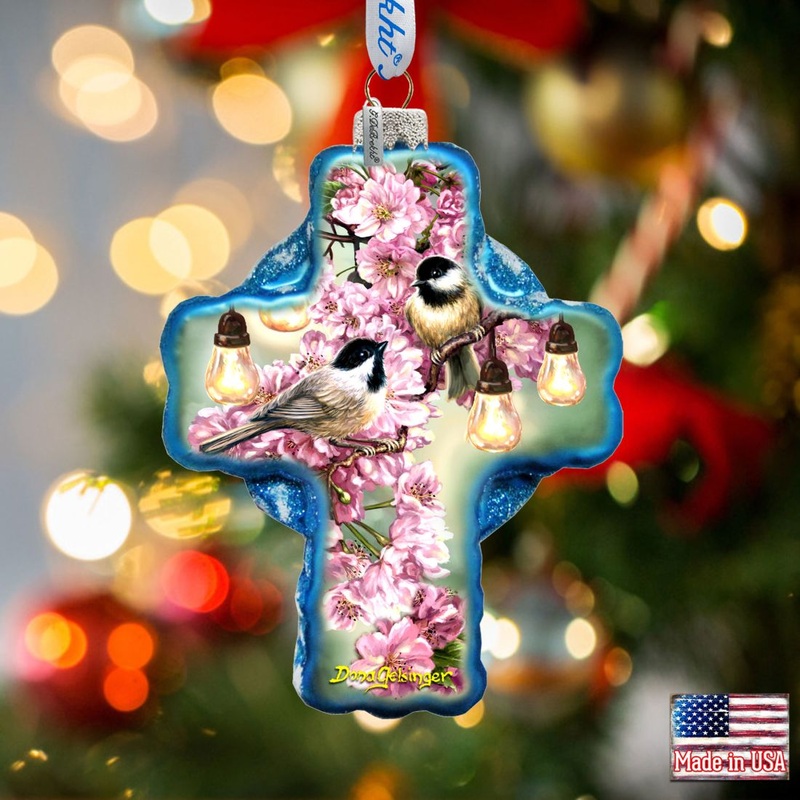 Spring Blossom Icon Cross Glass Ornament by D. Gelsinger – Nativity Holiday Decor – 758-024-DG