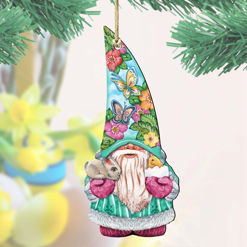 Spring Gnome Dwarf Wooden Ornaments by G. DeBrekht – Easter Spring Decor – 8611011