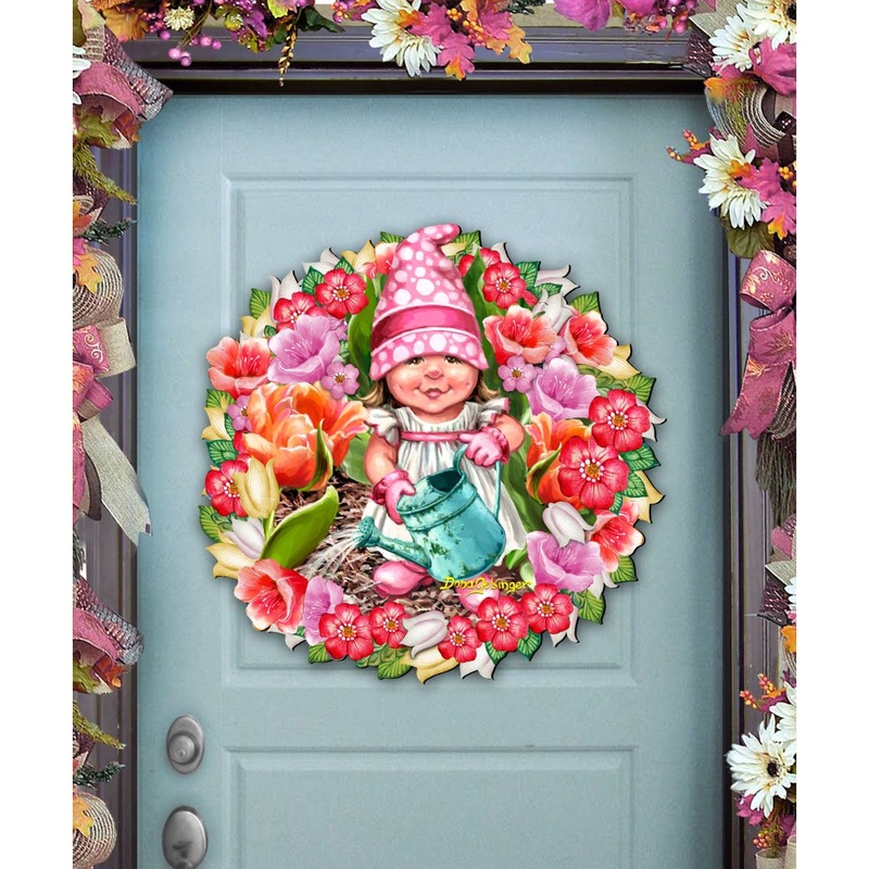 Spring Wreath Blossom Gnome Door Decor by D. Gelsinger – Christmas Decor – 8461055H-DG