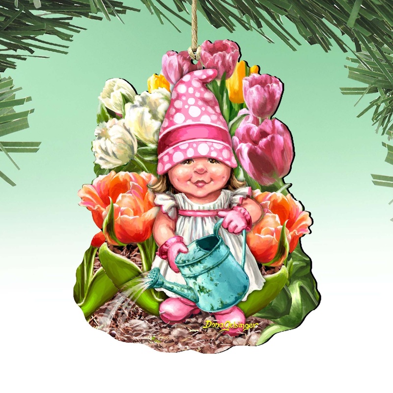 Spring Wreath Blossom Gnome Dwarf Wooden Ornaments by Gelsinger – Easter Spring Decor – 8461063-DG