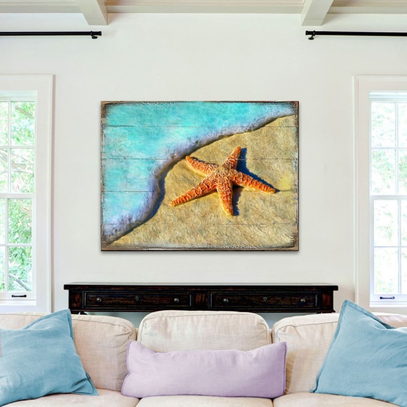 Starfish Wood Wooden Coastal Wall Art by Nature Wonders – Coastal Sea-Life Decor – 95253B
