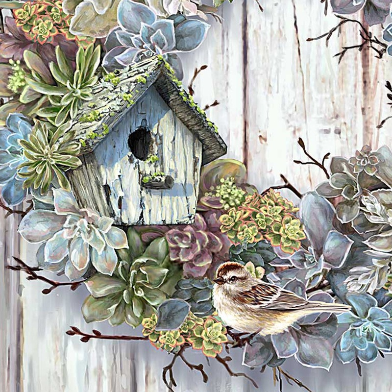 Succulent Wreath Wooden Wall Art by D. Gelsinger – Easter Spring Decor – 95610B04