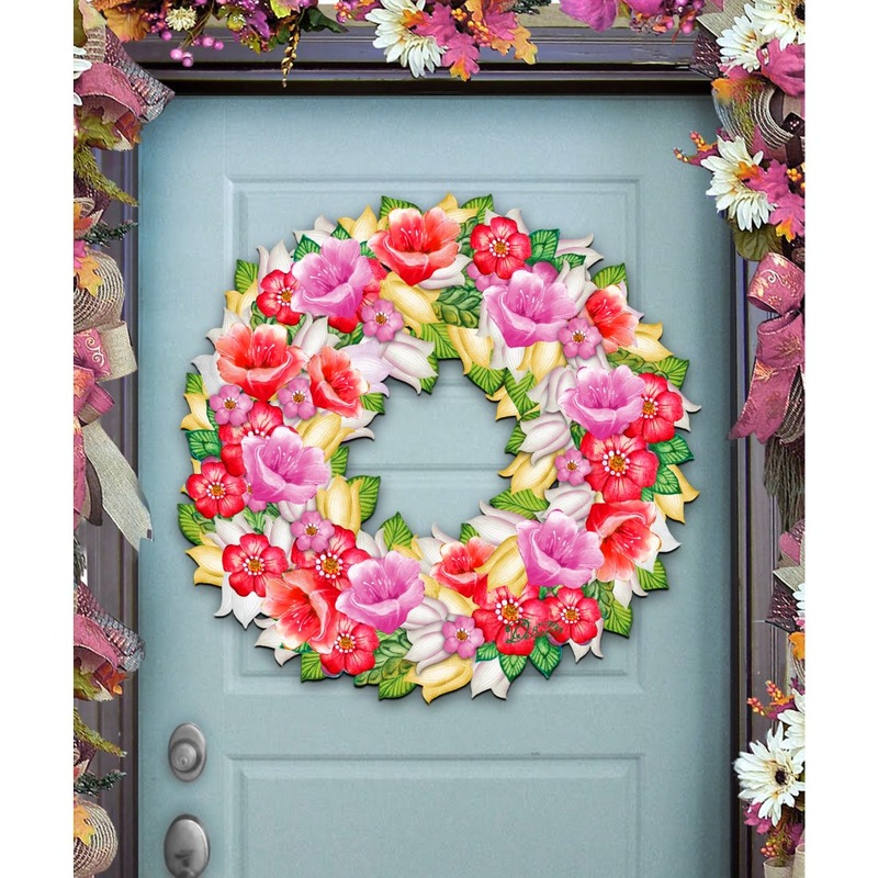 Summer Flowers Holiday Door Wreath by G. DeBrekht – Easter Spring Decor – 8185303-2H