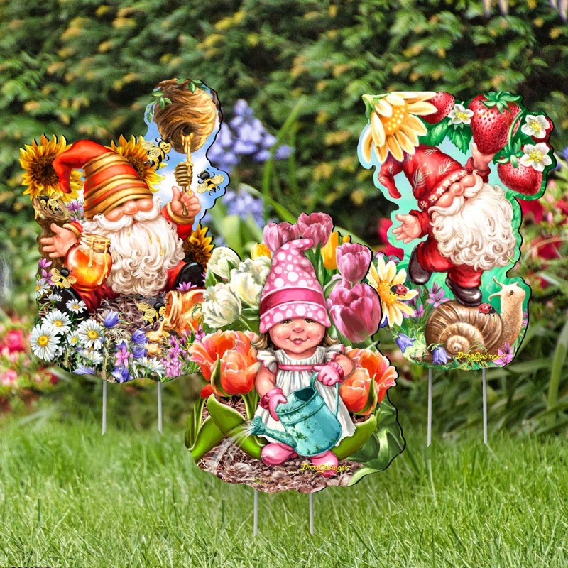 Sweet Blossom & Dream Gnome Dwarf Outdoor Garden Set of 3 by D. Gelsinger – Easter Spring Decor – 8461060-S3M-DG