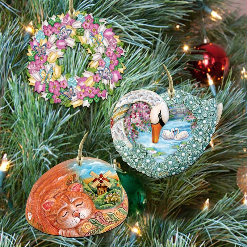 Valentine’s Day Love Wooden Wreath Ornaments Set of 3 by G. DeBrekht – Easter Spring Decor – 8100032S3