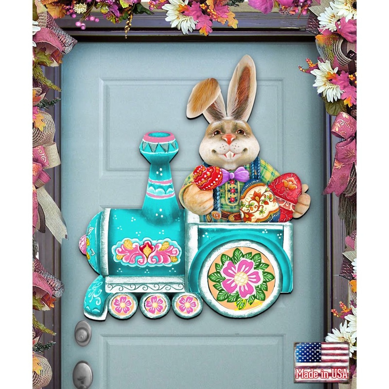 Village Train Ride Bunny Door Decor by G. DeBrekht – Easter Spring Decor – 8129211-2H