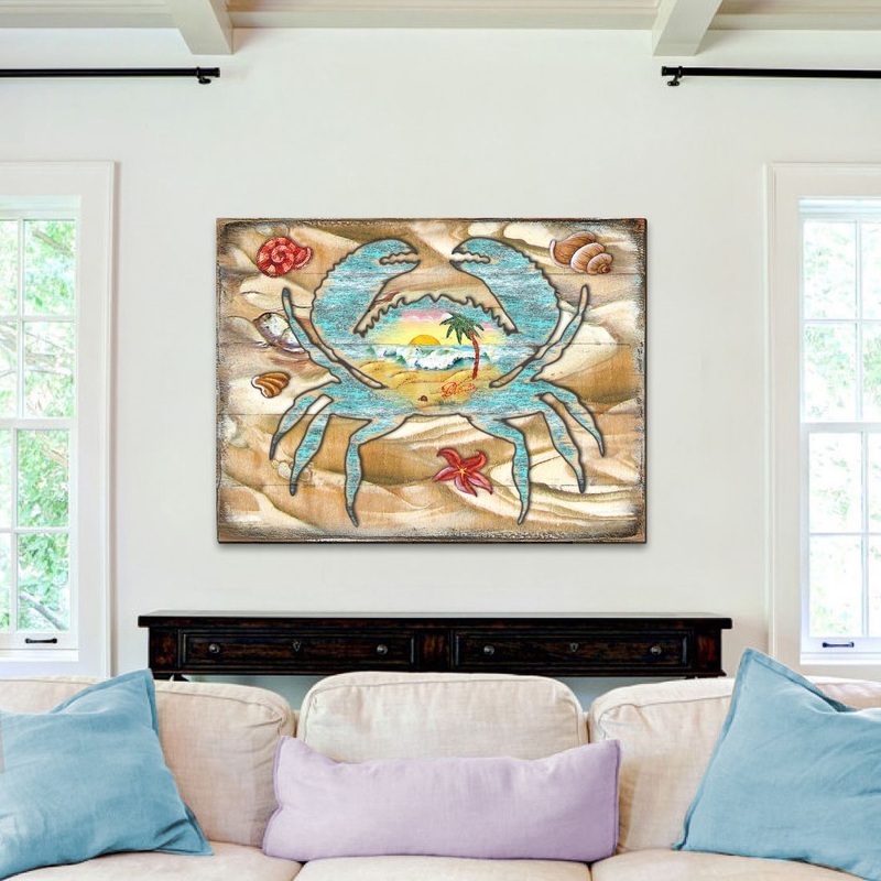 Vintage Spada Crab Wooden Coastal Wall Art by Nature Wonders – Coastal Sea-Life Decor – 95224-1B