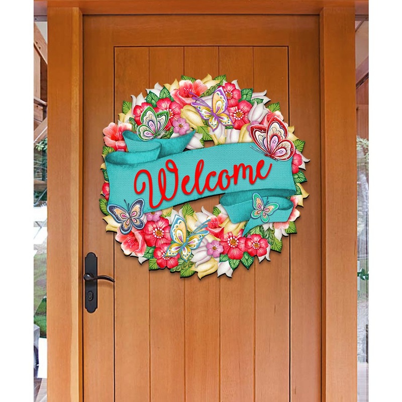 Welcome Flowers Summer Holiday Door Wreath by G. DeBrekht – Easter Spring Decor – 8185303-3H