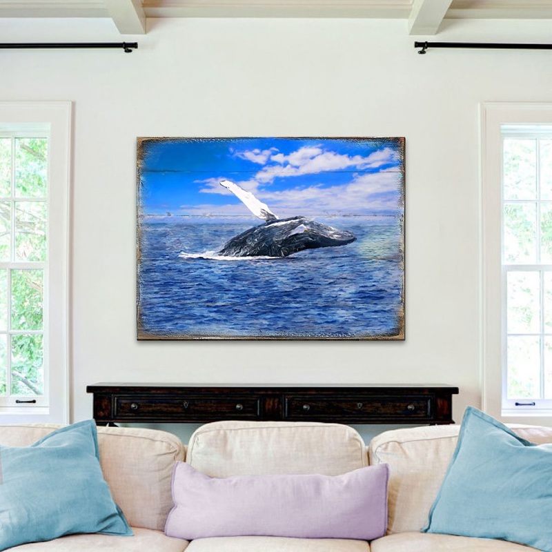 Whale Wood Wooden Coastal Wall Art by Nature Wonders – Coastal Sea-Life Decor – 95257B