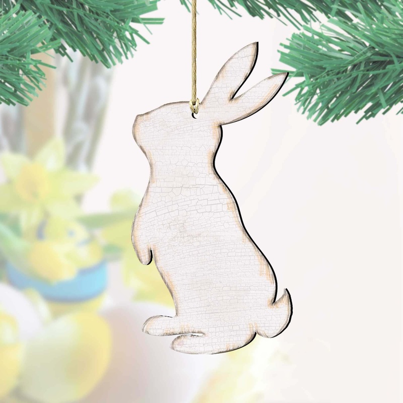 White Easter Spring Decor Bunny Wood Ornaments – Designocracy – 81991342