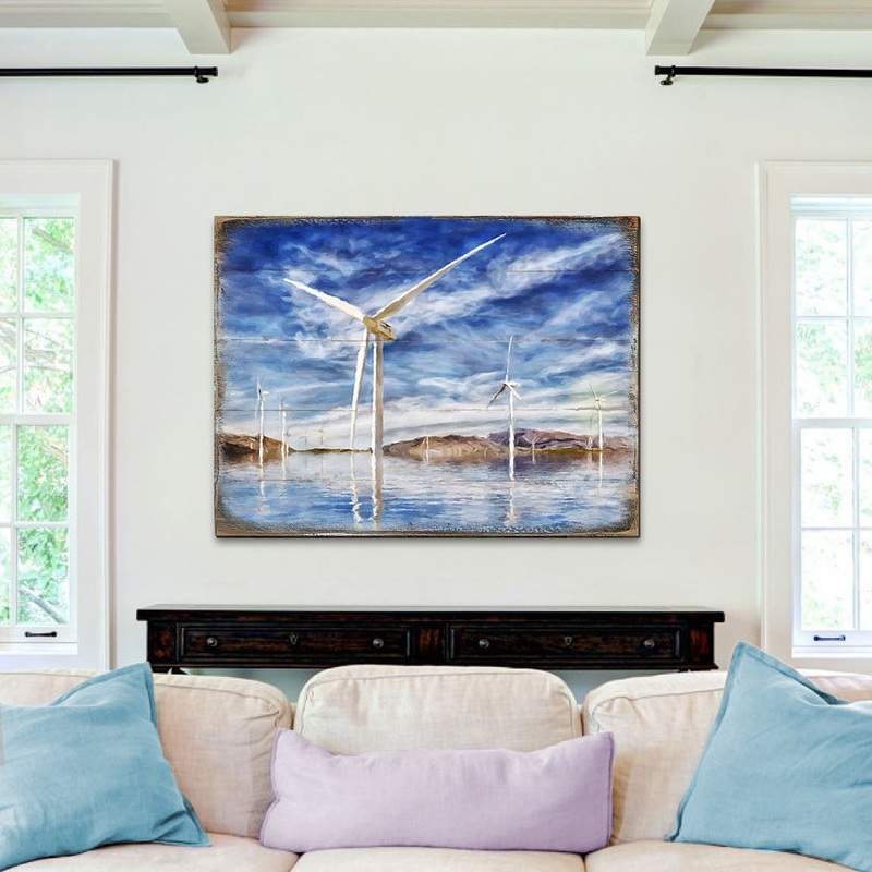 Wind Turbines Wood Wooden Coastal Wall Art by Nature Wonders – Coastal Sea-Life Decor – 95234B