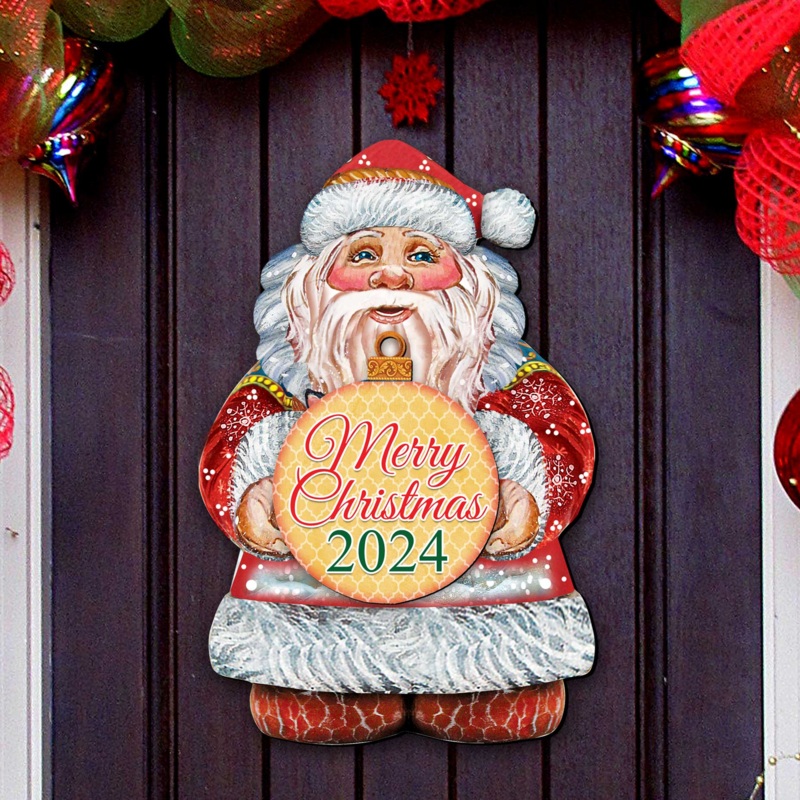 2024 Dated Merry Christmas Santa Door Hanger by  – Christmas Santa Snowman Decor – 8117810H-MC-D24