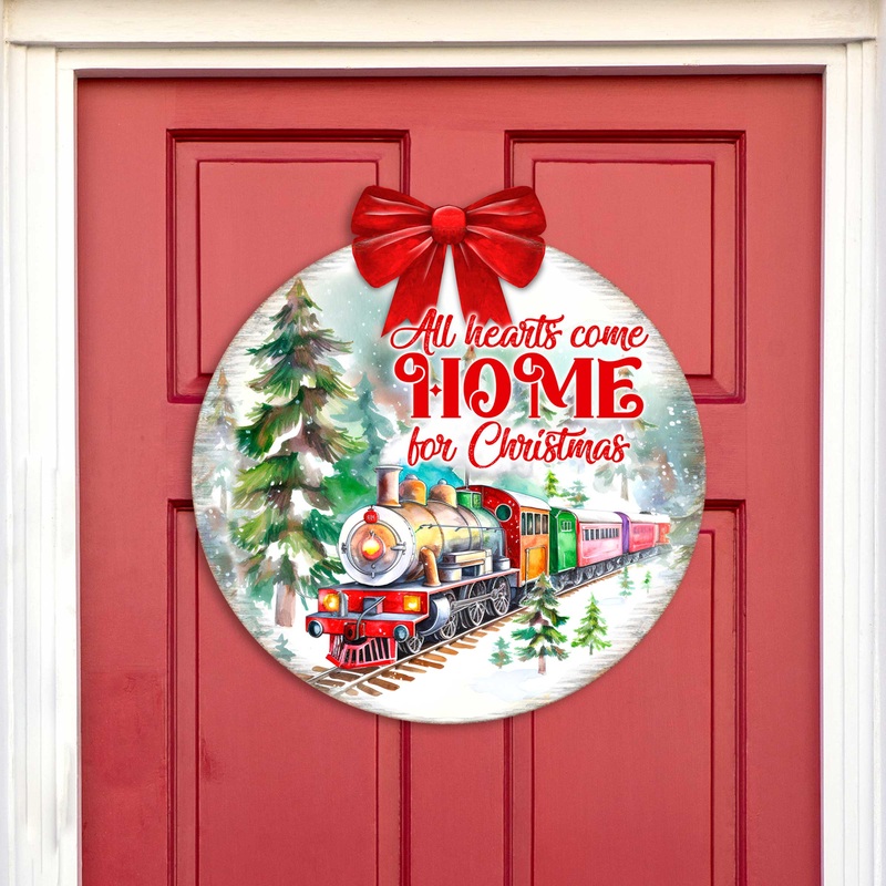 All Hearts Come Home for Christmas Sign Front door welcome sign Main entrance banner Welcome sign – Wooden front porch decor – 933115H