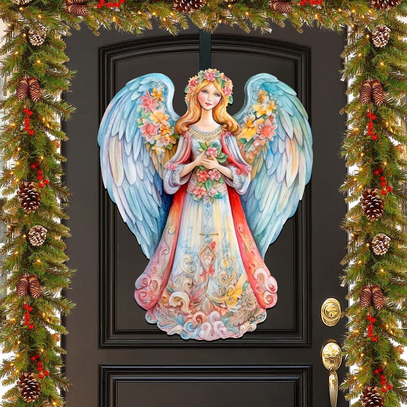 Blue Floral Angel Holiday Door Decor  by G. Debrekht – Christmas Decor – 8611024H