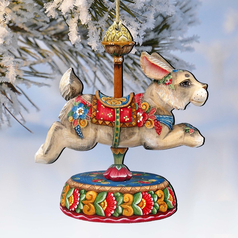 Carousel Bunny Easter Wooden Ornaments by G. DeBrekht – Carousel Holiday Decor – 8114042