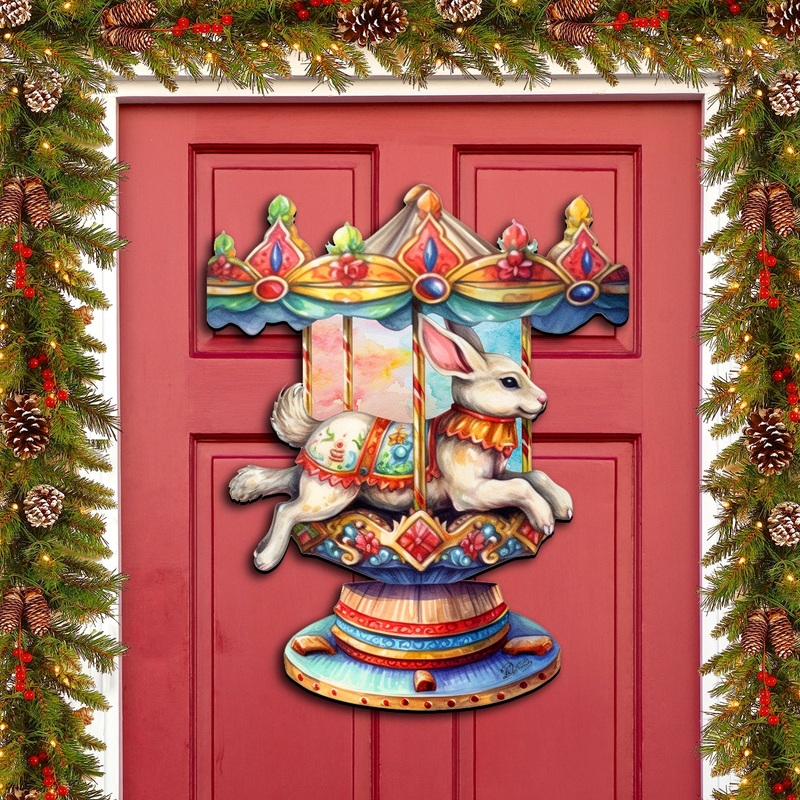 Carousel Bunny Holiday Door Decor  by G. Debrekht – Christmas Decor – 8611026H