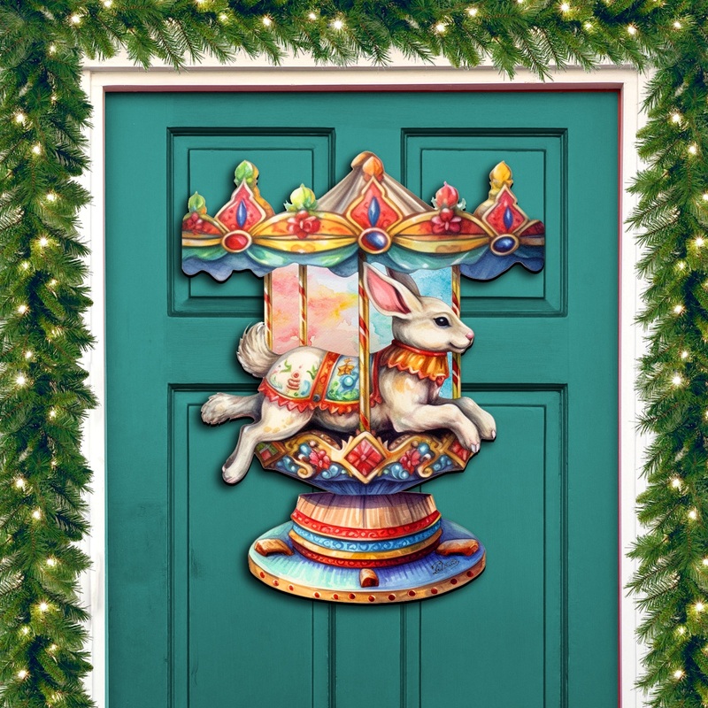Carousel Bunny Holiday Door Decor by G. Debrekht – Christmas Decor – 8611084H
