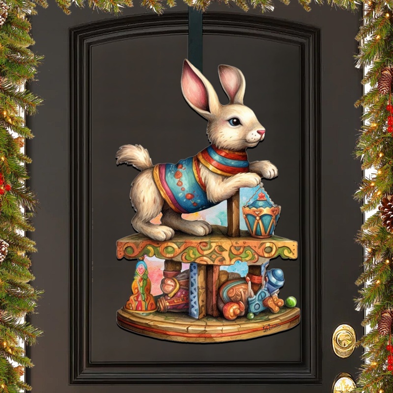 Carousel Bunny with Toys Holiday Door Decor by G. Debrekht – Christmas Decor – 8611086H