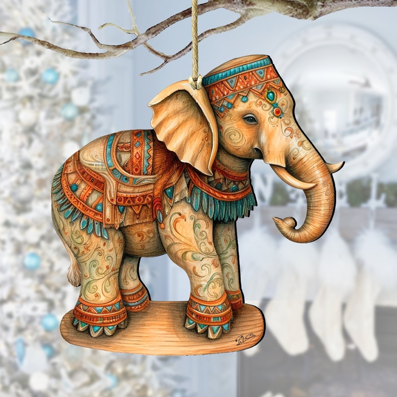 Carousel Elephant Wooden Ornaments by G. Debrekht – Christmas Decor – 8100192-2