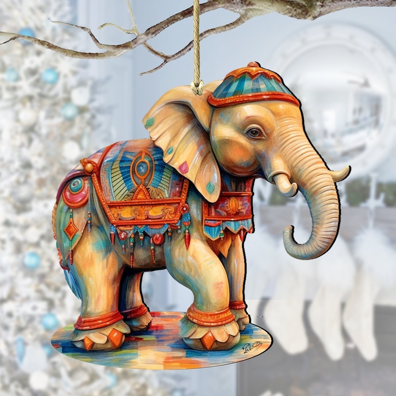 Carousel Elephant Wooden Ornaments by G. Debrekht – Christmas Decor – 8100192-3