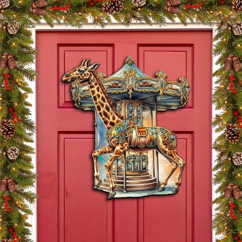 Carousel Giraffe Holiday Door Decor  by G. Debrekht – Christmas Decor – 8611028H