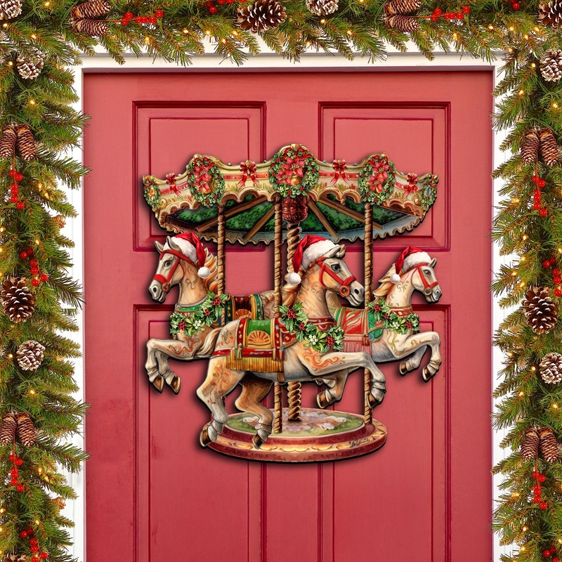 Christmas Carousel Holiday Door Decor  by G. Debrekht – Christmas Decor – 8611030H