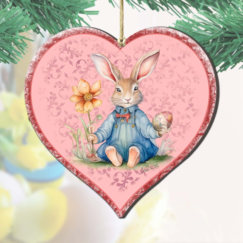 Easter Bunny Heart Wooden Ornaments by G. DeBrekht Easter Spring Decor – 8652780