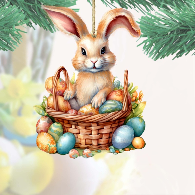 Easter Bunny Wooden Ornaments by G. DeBrekht Easter Spring Decor – 8652770