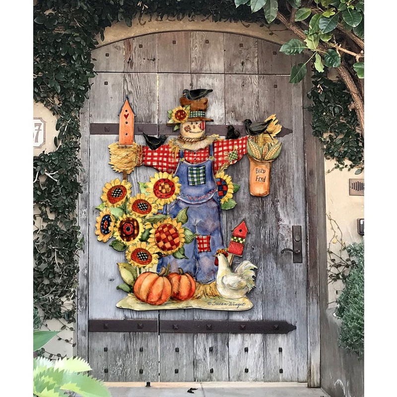 Fall Harvest Scarecrow Door Decor by Susan Winget – Thanksgiving Halloween Decor – 8471201H-SW