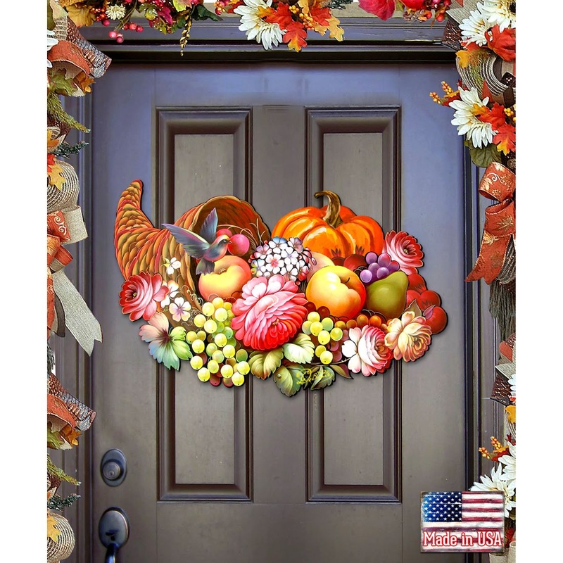 Floral Cornucopia Halloween Door Decor by G. DeBrekht – Thanksgiving Halloween Decor – 8158907H
