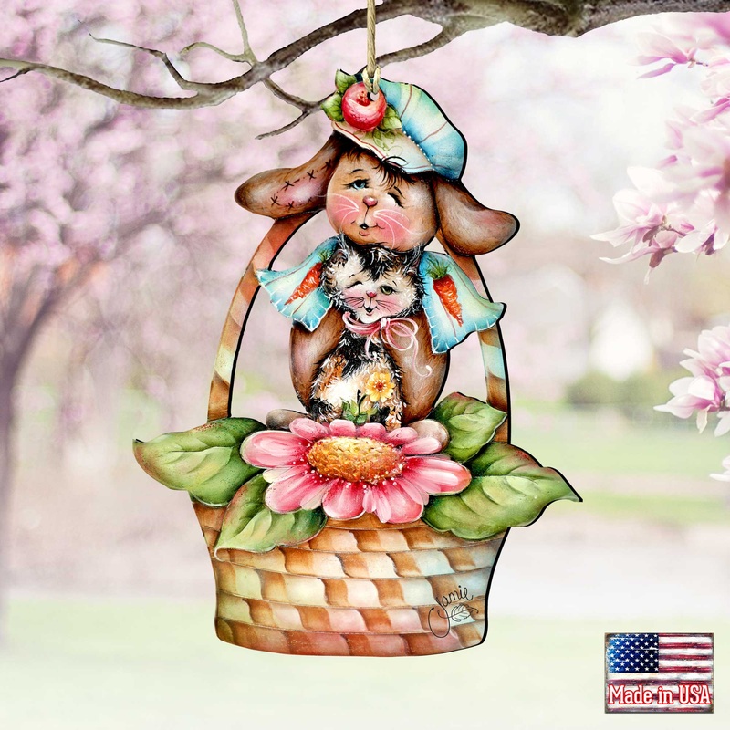 Flower Basket Friends! Wooden Ornaments by Jamie Mills-Price – Easter Spring Decor – 8457607