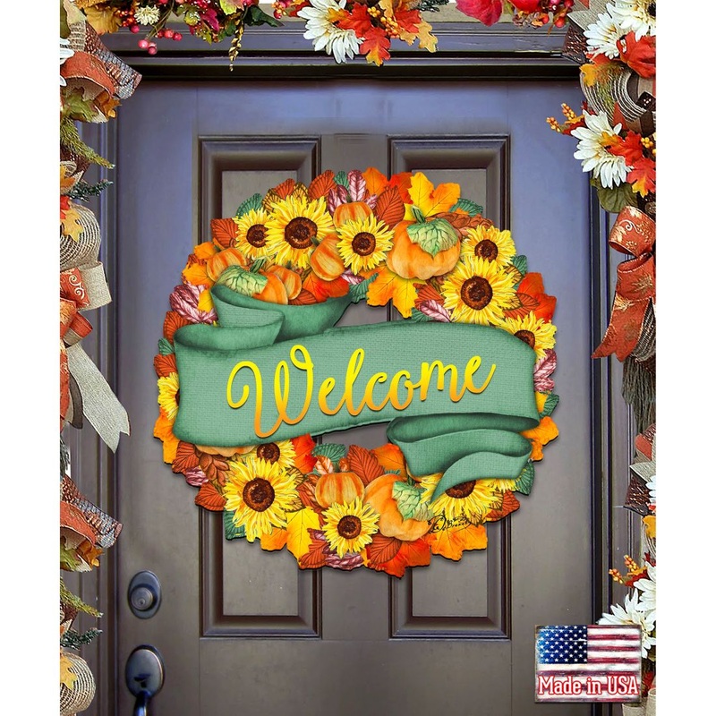 Flower Fall Holiday Door Wreath by G. DeBrekht – Thanksgiving Halloween Decor – 8185305-2H