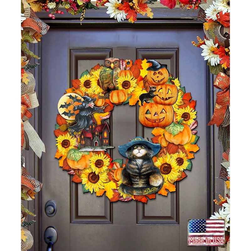 Halloween Holiday Door Wreath by G. DeBrekht – Thanksgiving Halloween Decor – 8185317H