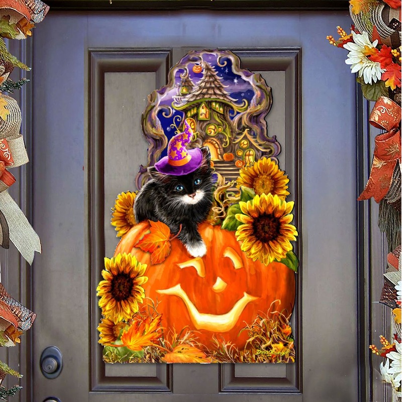 Halloween Kitten Door Decor by D. Gelsinger – Thanksgiving Halloween Decor – 8461066H-DG