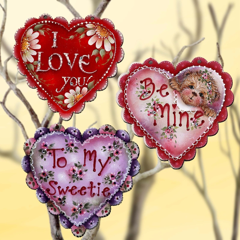 Heart of Love Decorative Wooden Clip-on Ornaments Set of 3 by Jamie Mills-Price – Love Kids Family Decor – 8091054C-MP-S3
