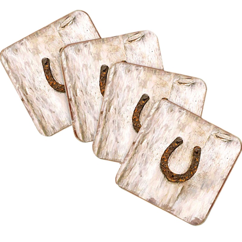 Horseshoe Art Wooden Cork Coasters Gift Set of 4 by Nature Wonders – Nature Wildlife Decor  – 8198622C-S4
