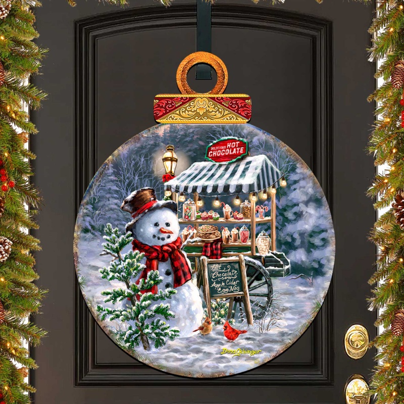 Hot Chocolate Stand – Frosty Fun Holiday Door Decor by D. Gelsinger – Christmas Santa Snowman Decor – 8611087H-DG