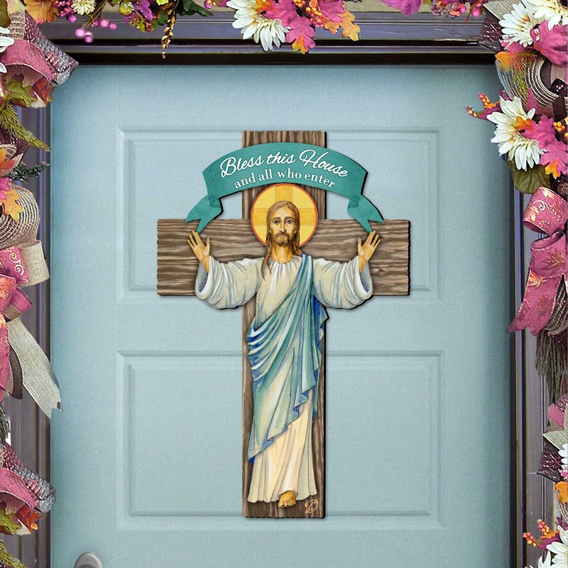 Jesus Cross – Door Decor – Christen Door Sign – by G. DeBrekht – House Blessing – Bless this Home Cross – Housewarming Gift 8191166H