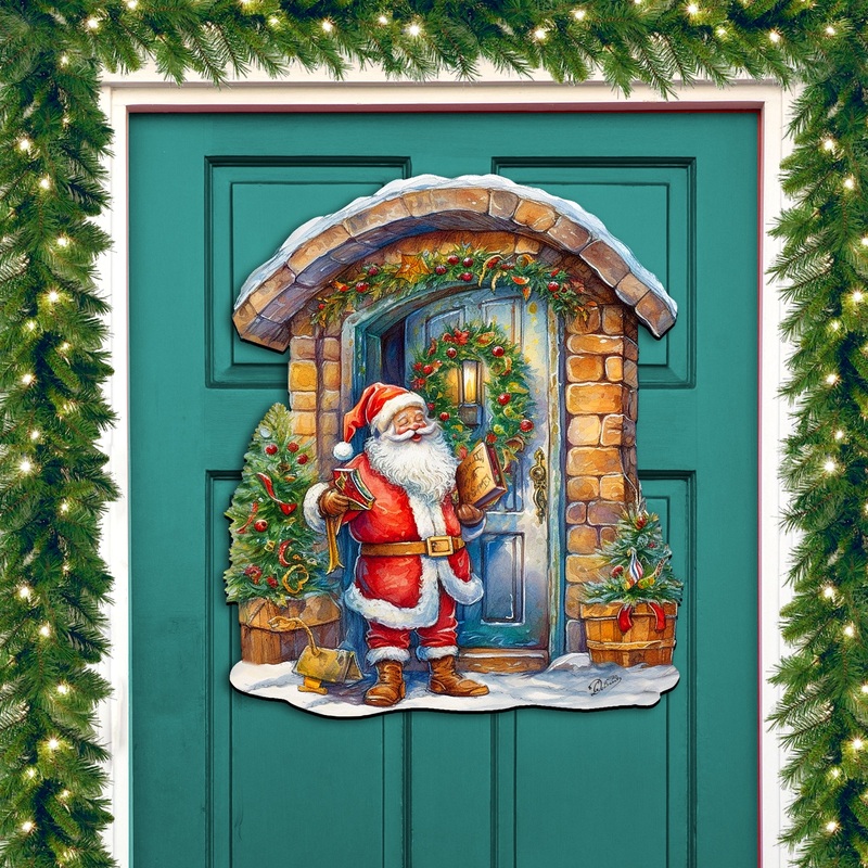 Joyful Moments at the Doorstep Holiday Door Decor  by G. Debrekht – Christmas Santa Snowman Dcor – 8611046H