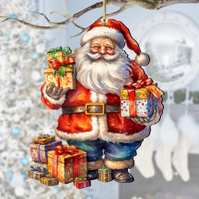 Merry Delivery Santa Wooden Ornaments by G. Debrekht Christmas Santa Snowman Decor – 8611080