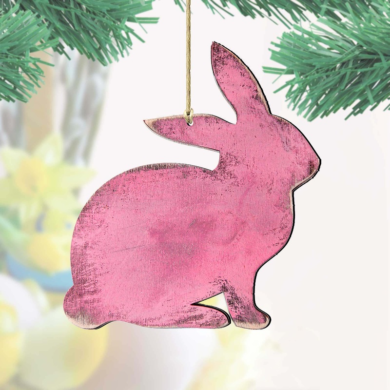 Pink Bunny Easter Wood Ornaments Pair – Designocracy – 81991341