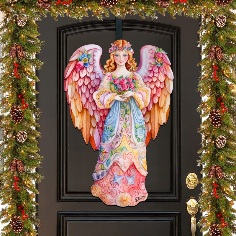 Pink Floral Angel Holiday Door Decor  by G. Debrekht – Christmas Decor – 8611023H