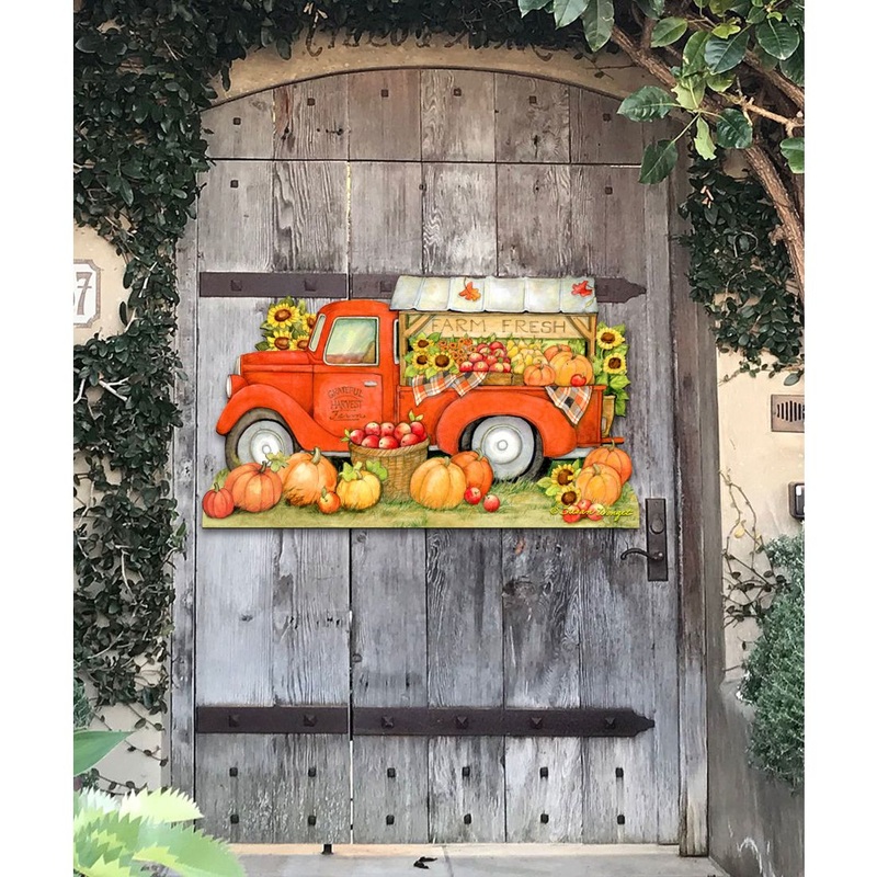 Pumpkin Produce Truck Thanksgiving Door Decor by Susan Winget – Halloween Decor – 8471202H-SW